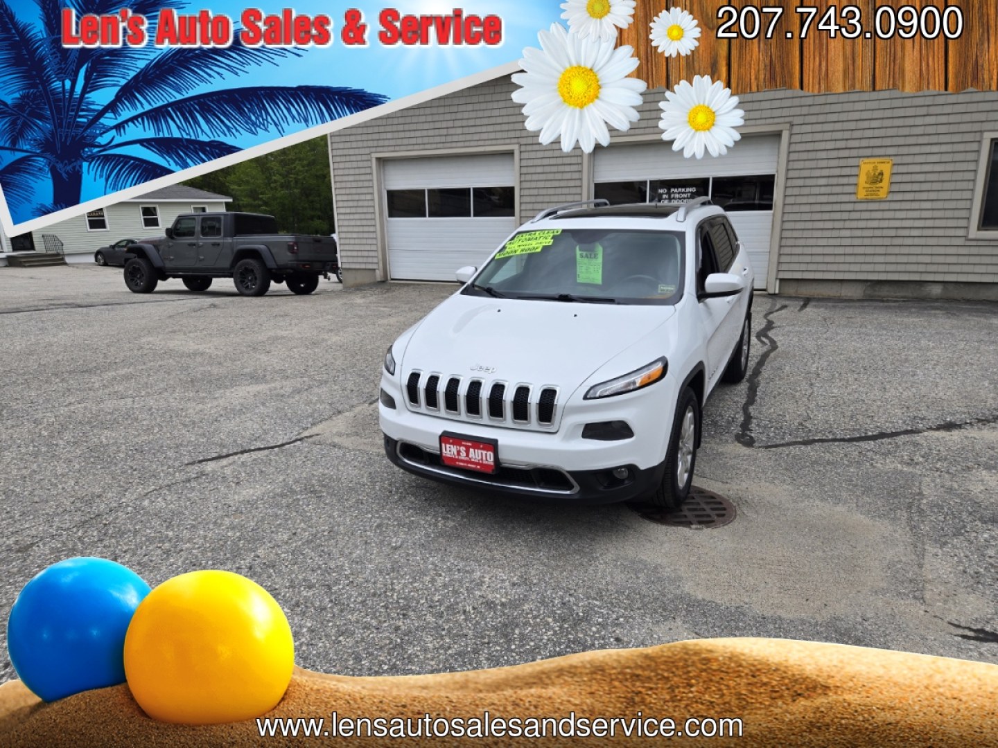 2015 white /Black Jeep Cherokee Limited 4WD (1C4PJMDS8FW) with an 3.2L V6 DOHC 24V engine, 9-Speed Automatic transmission, located at 27 Main St., Norway, MD, 04268, (207) 743-0900, 44.199795, -70.530807 - Photo#0