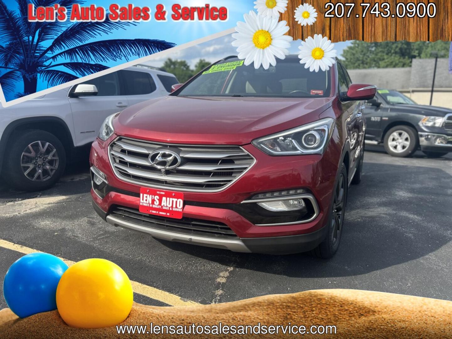 2017 Red /Tan Hyundai Santa Fe Sport 2.0T AWD (5XYZWDLA5HG) with an 2.0L L4 DOHC 16V TURBO engine, 6A transmission, located at 27 Main St., Norway, MD, 04268, (207) 743-0900, 44.199795, -70.530807 - Photo#0