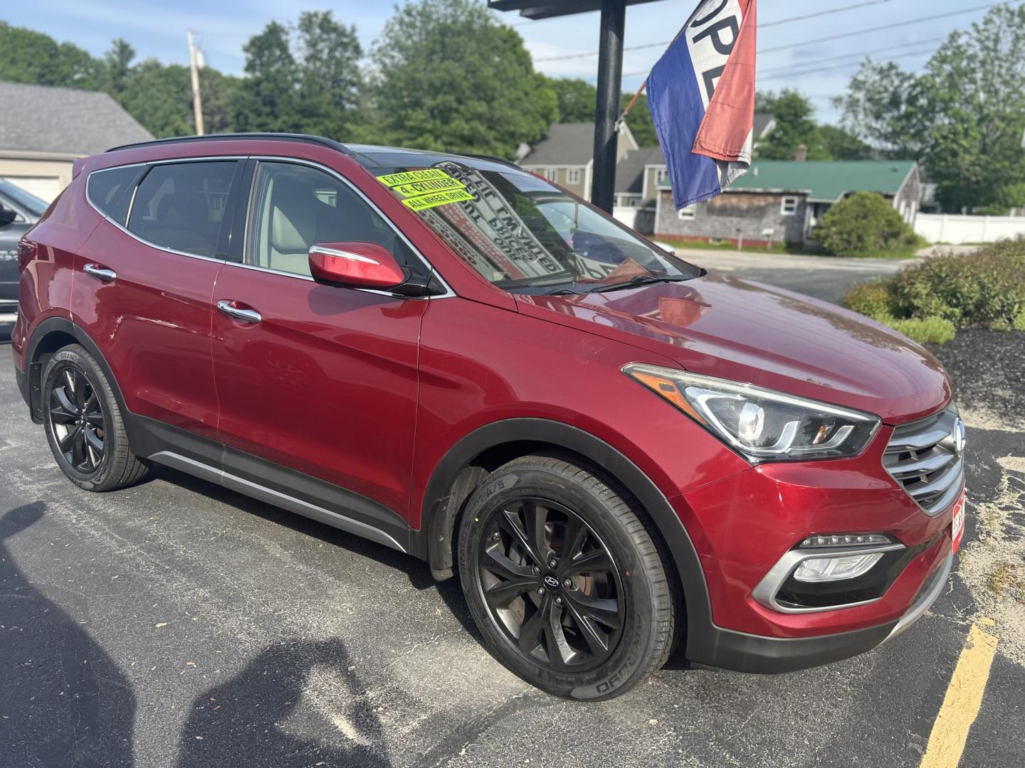 2017 Red /Tan Hyundai Santa Fe Sport 2.0T AWD (5XYZWDLA5HG) with an 2.0L L4 DOHC 16V TURBO engine, 6A transmission, located at 27 Main St., Norway, MD, 04268, (207) 743-0900, 44.199795, -70.530807 - Photo#2